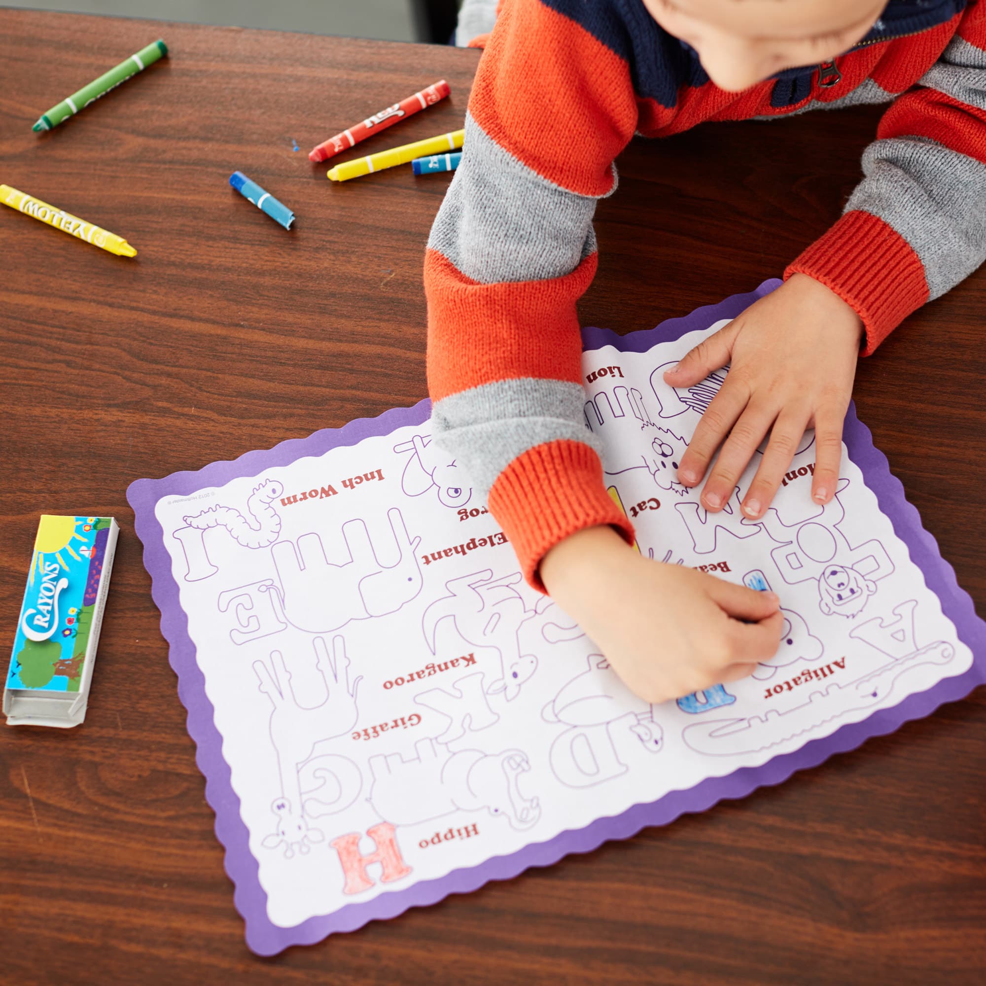 Hoffmaster 326190 10" x 14" Kids Color Me Double Sided Interactive Placemat Combo Pack with Crayons - Image 5