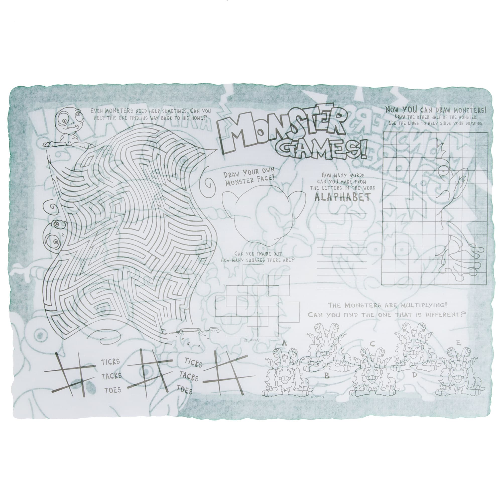 Hoffmaster 326190 10" x 14" Kids Color Me Double Sided Interactive Placemat Combo Pack with Crayons - Image 7