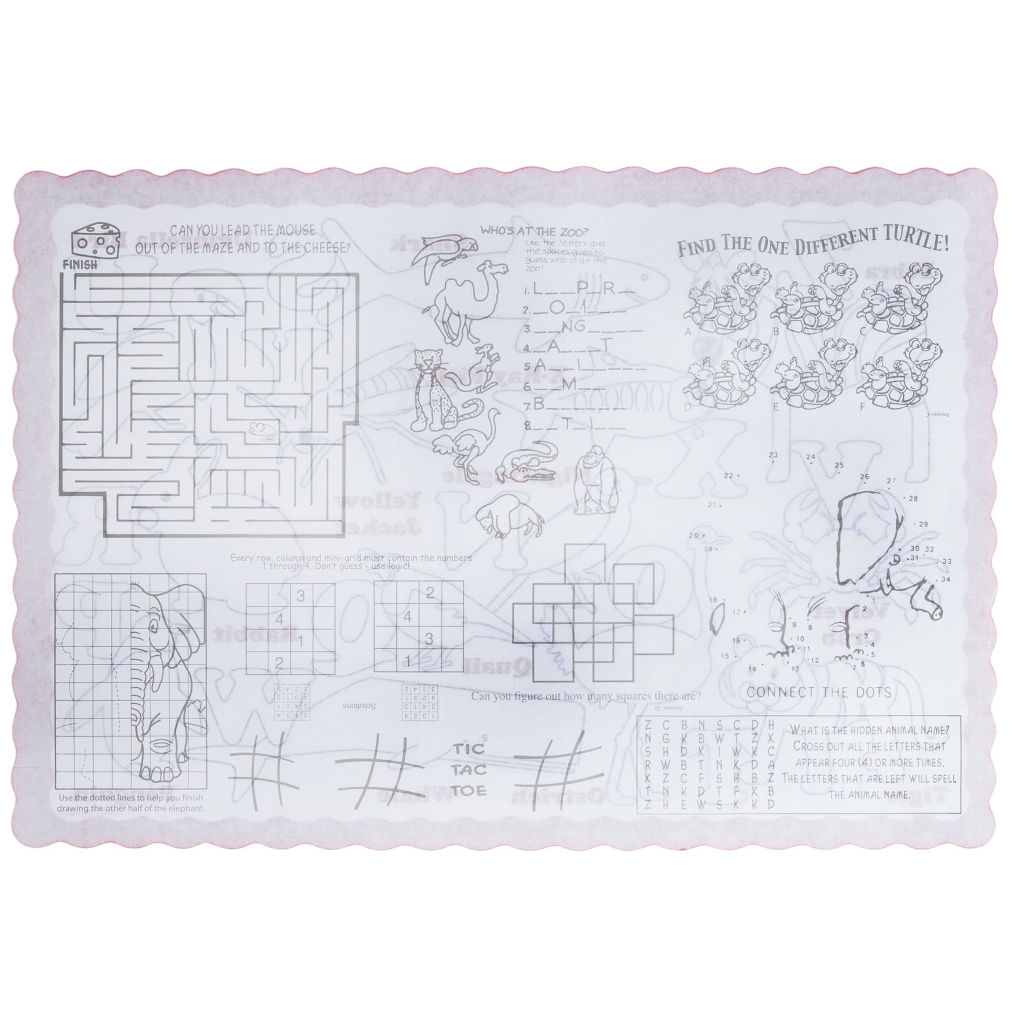 Hoffmaster 326190 10" x 14" Kids Color Me Double Sided Interactive Placemat Combo Pack with Crayons - Image 13