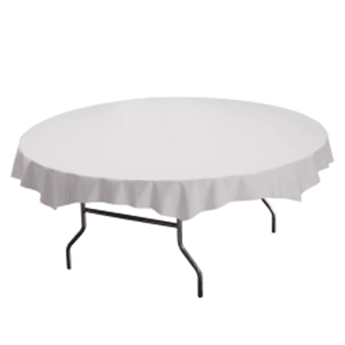 Hoffmaster 112010 White 82" Plastic Octy-Round Tablecloths - Image 3