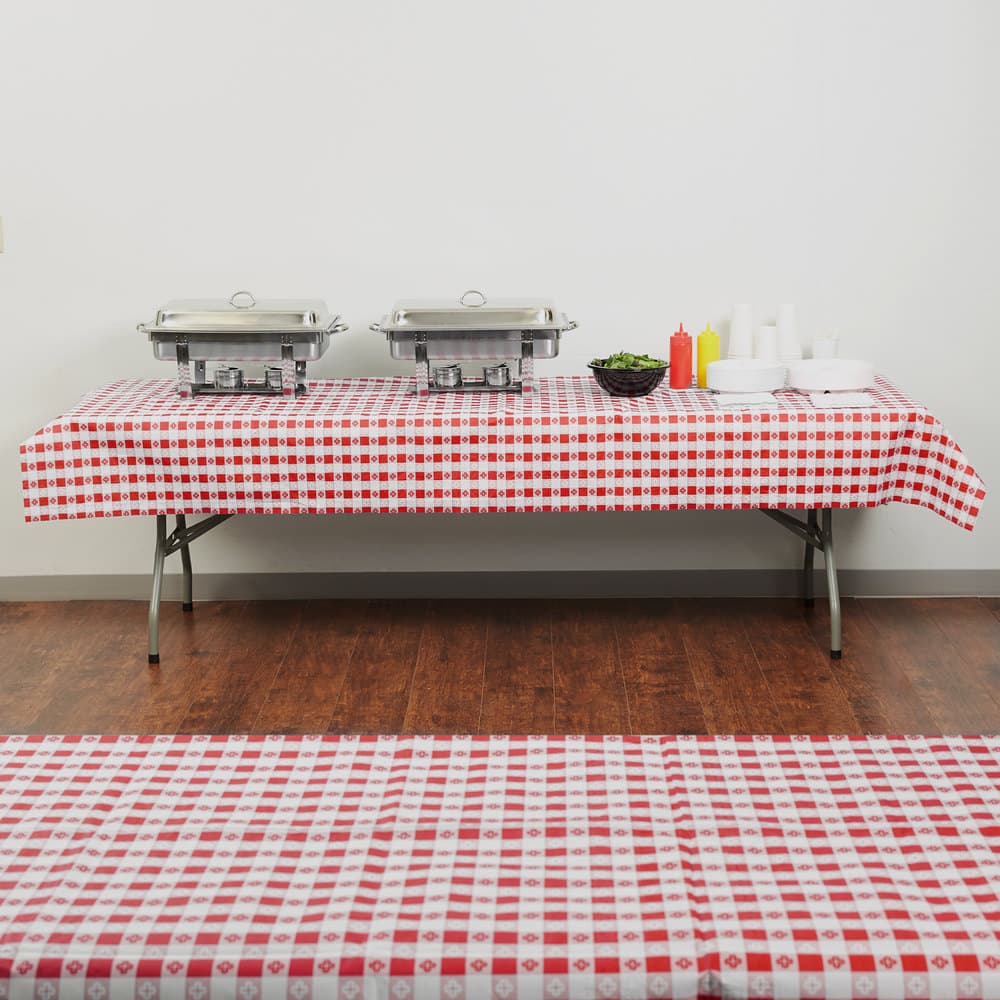 Hoffmaster 220670 54" x 108" Red Gingham Cellutex Tissue / Poly Paper Table Cover - Image 3
