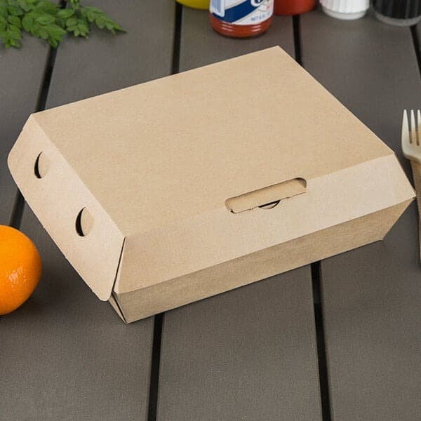 Sabert Medium 8" x 6" Corrugated Kraft Clamshell Take-Out Box - Image 3