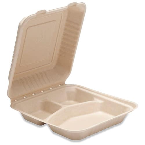 8" x 8" x 3" Fiber Clamshell, 3-Compartment