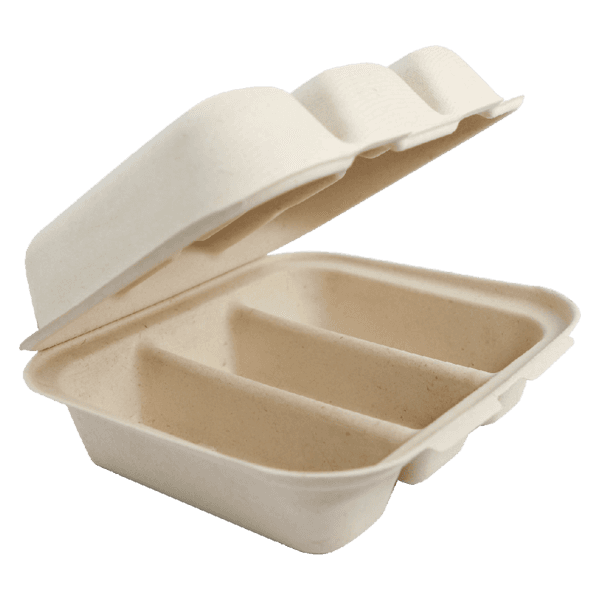 8" x 7" x 3" Fiber Taco Box, 3-Compartment