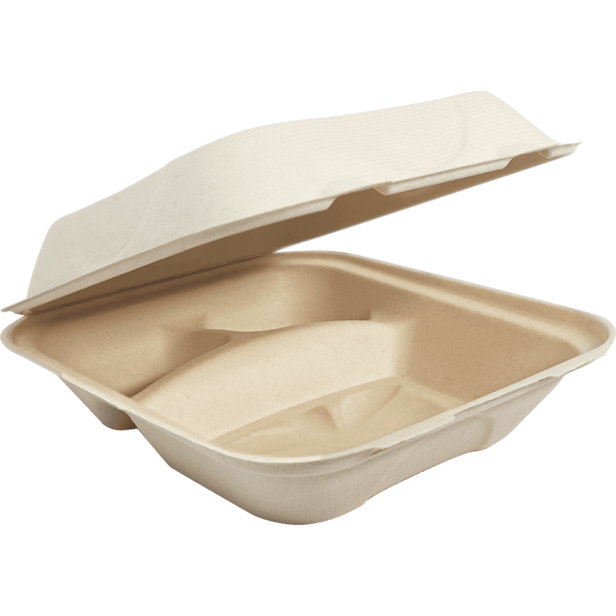 8" x 8" x 3" Fiber Clamshell, 3-Compartment