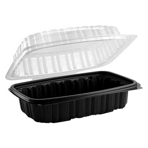 9" x 6" x 3" Clamshell, 1-Compartment, Black and Clear