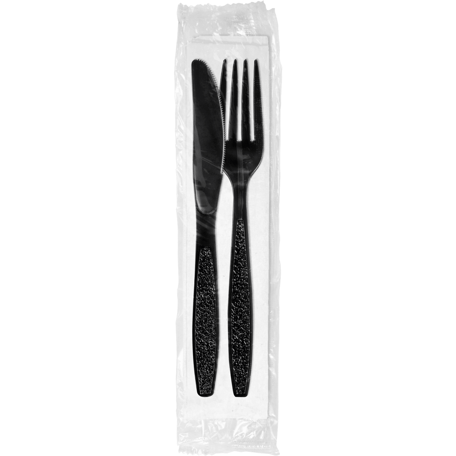 Heavy Weight Polystyrene Cutlery Kit, Black - Fork, Knife, Napkin