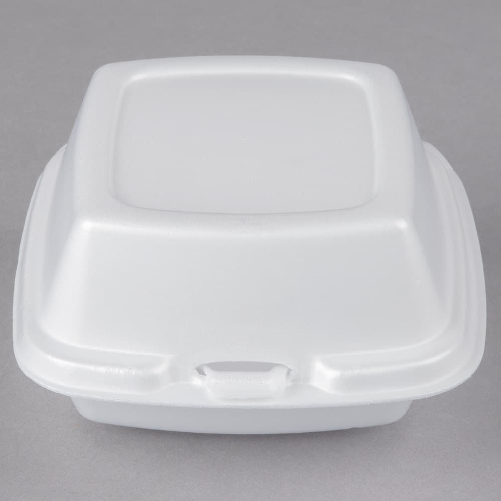 Dart 50HT1 5" x 5" x 3" White Foam Hinged Lid Container