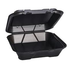 Genpak SN200 Vented 9" x 9" x 3" Black Foam 1-Compartment Square Take Out Container with Hinged Lid