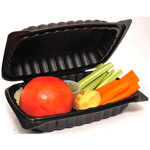 KPS 9" x 6" x 3" Microwavable MFPP Black 1-Compartment Hinged Container