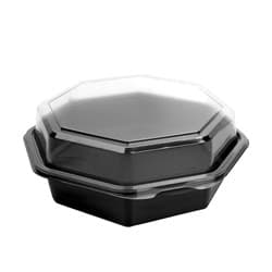 Creative Carryouts® Octaview® 7.5" Black/Clear Plastic Hinged Lid Container