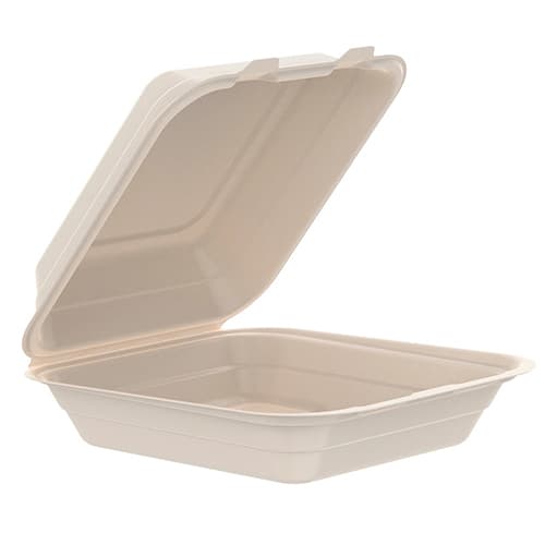 Dart 80FBRHT1 ProPlanet 8" x 8" x 3" Sugarcane / Bagasse Compostable PFAS-Free Take-Out Container