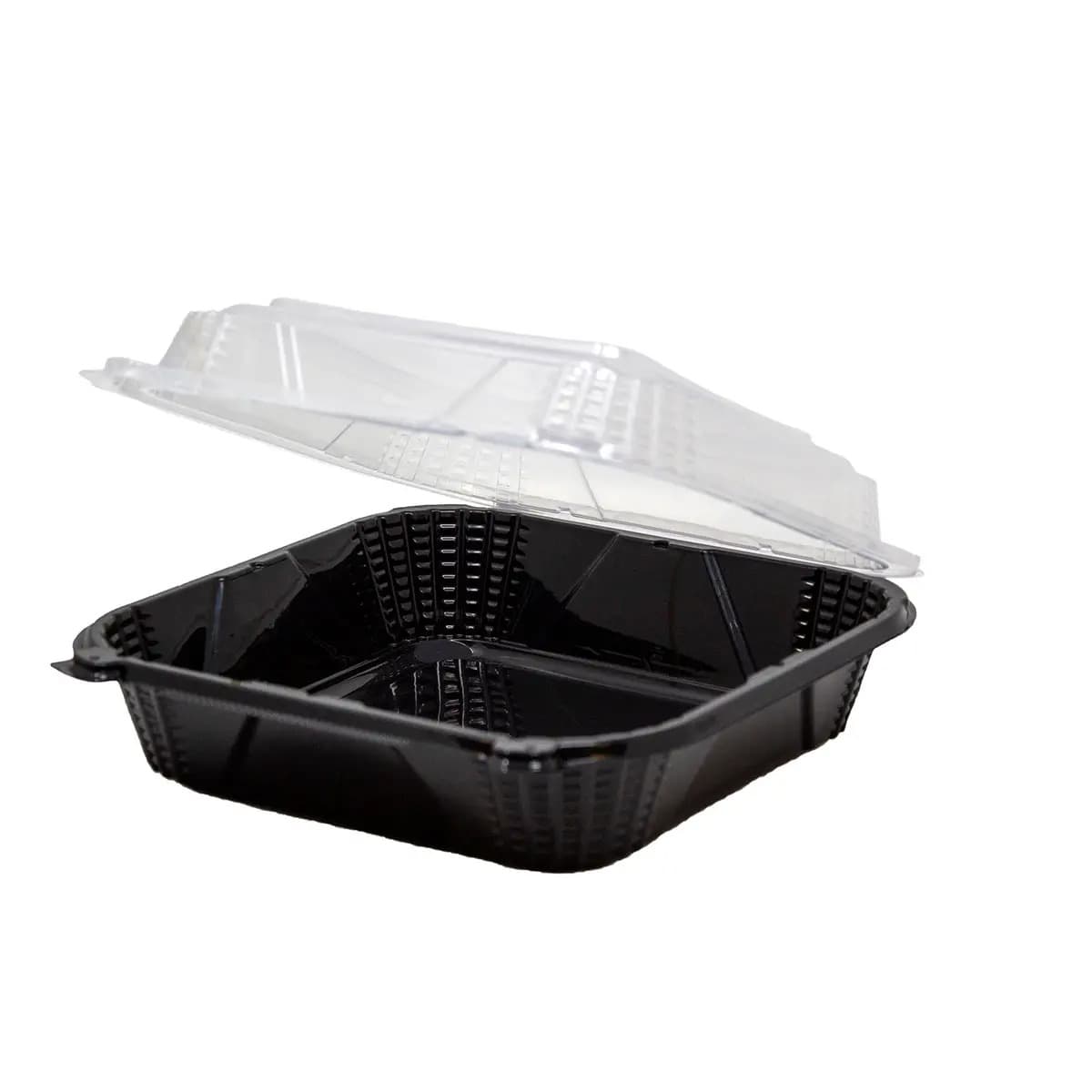 Genpak ProView™ Black Base with Clear Lid 8" x 8" x 3" Hinged Square Container