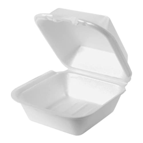 Genpak SN225 6" x 6" x 3" White Hinged Lid Foam Container
