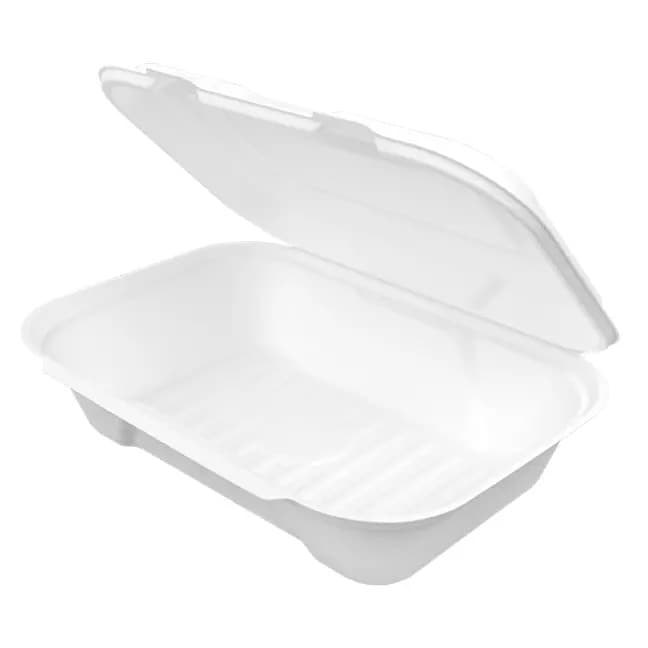 Genpak HFA206 Natural White 9" x 6" x 2.5" Hinged Rectangle Container No Added PFAS