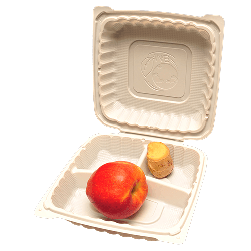 KPS 8" x 8" x 3" Microwavable MFPP White 3-Compartment Hinged Container