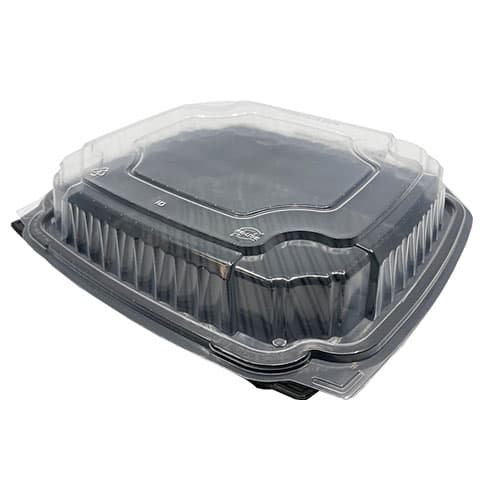 EcoPax Polypropylene 10" x 9" x 3" Hinged Container, 1-Compartment Black Base Clear Top