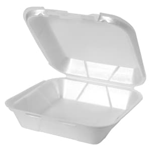 Genpak SN240-WHT 8 1/4" x 8" x 3" White Medium 1-Compartment Foam Snap-It Hinged Lid Container