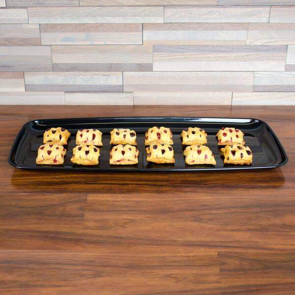 Sabert 9322 Mozaik 22" x 9" Black Plastic Platter / Catering Tray