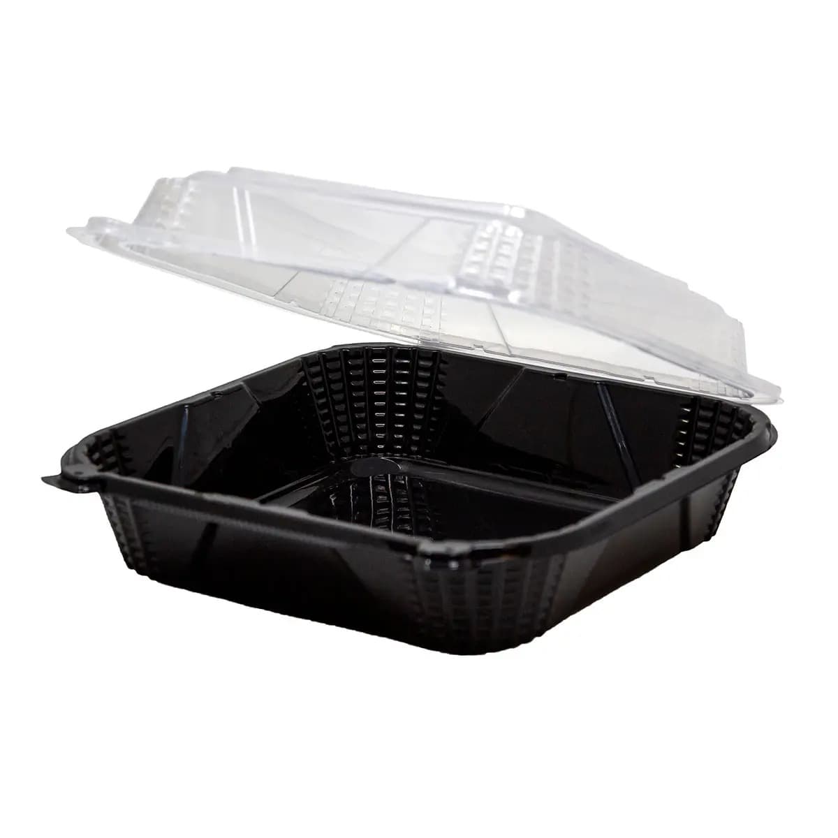 Genpak ProView™ Black Base with Clear Lid 9" x 9" x 3" Hinged Square Container