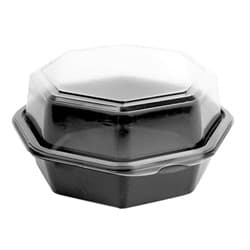 Creative Carryouts® Octaview® 6" Deep Black/Clear Plastic Hinged Lid Container
