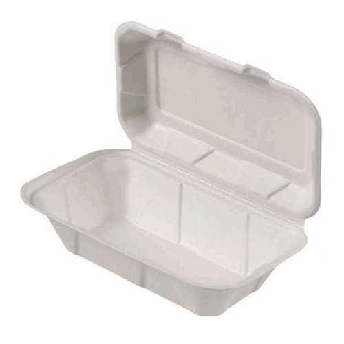 Bridge-Gate Compostable White Hoagie Hinged Container
