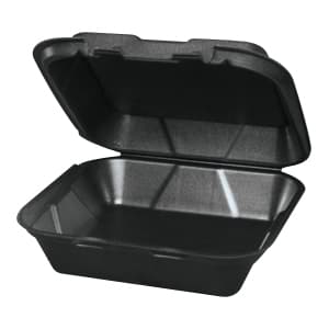 Genpak SN240-BK 8" x 8" x 3" Black Foam Container with Hinged Lid