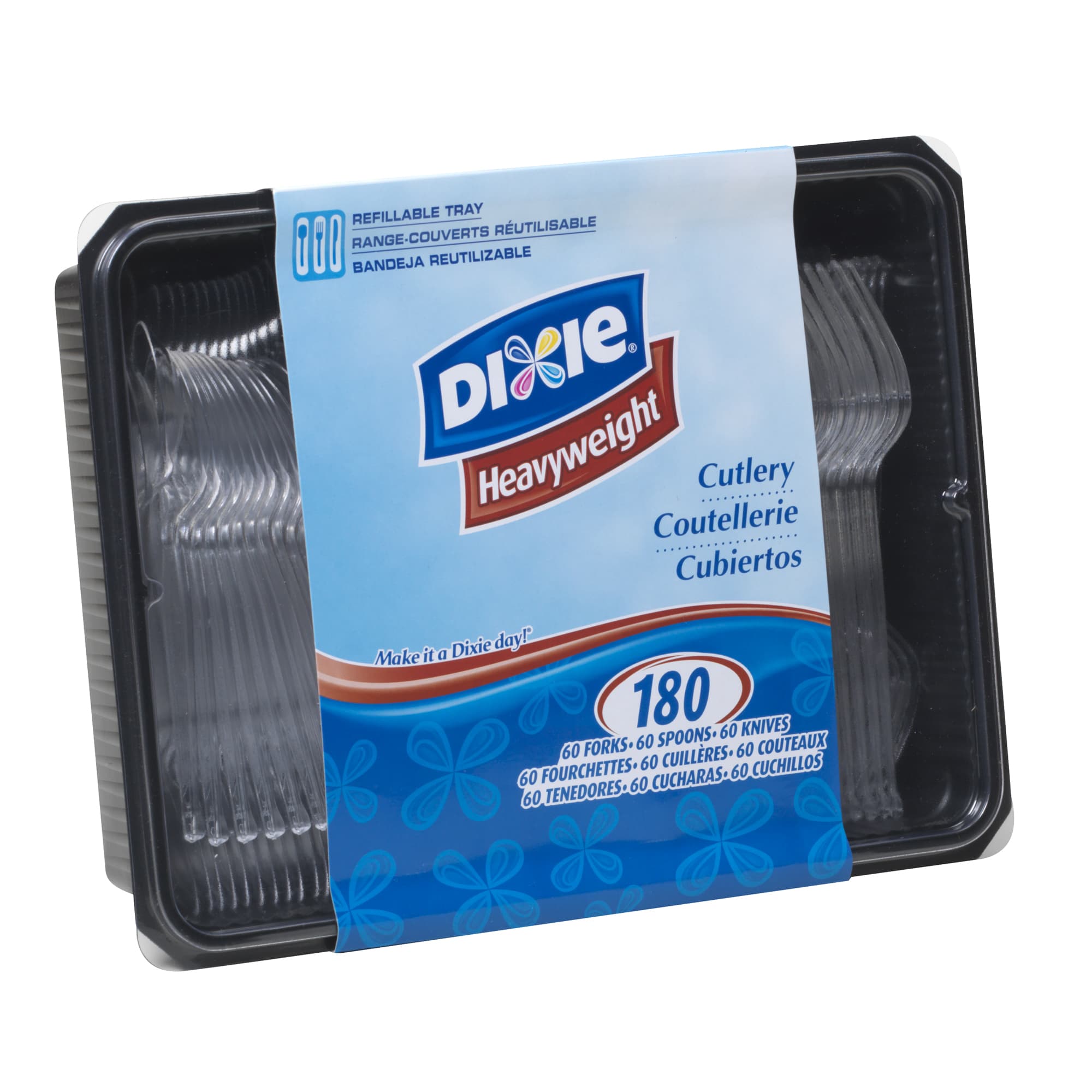 Dixie® Heavy-Weight Polystyrene Disposable Plastic Forks, Knives &Teaspoons Keeper Pack Grab-N-Go®