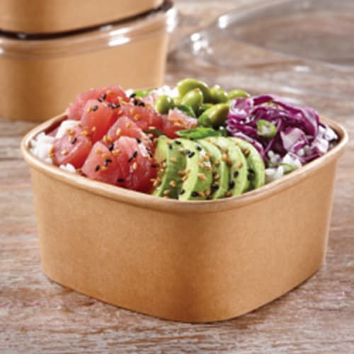 Sabert Kraft 16 oz. PFAS Free Paper Square Bowl