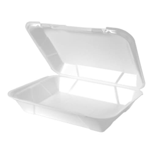 Genpak SN270 13" x 10" x 3" White Hinged Lid Foam Container