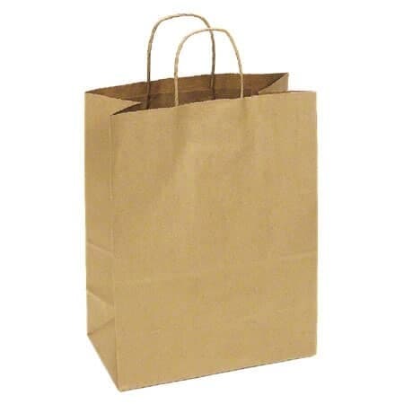 Flexocraft Natural Kraft Paper Shopping Bag with Handles 12" x 10" x 12"