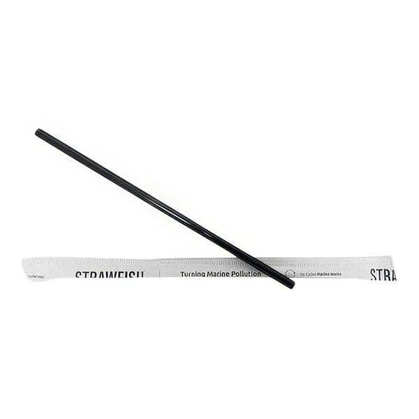 StrawFish 7 3/4" Black Biodegradable Wrapped Jumbo Straw